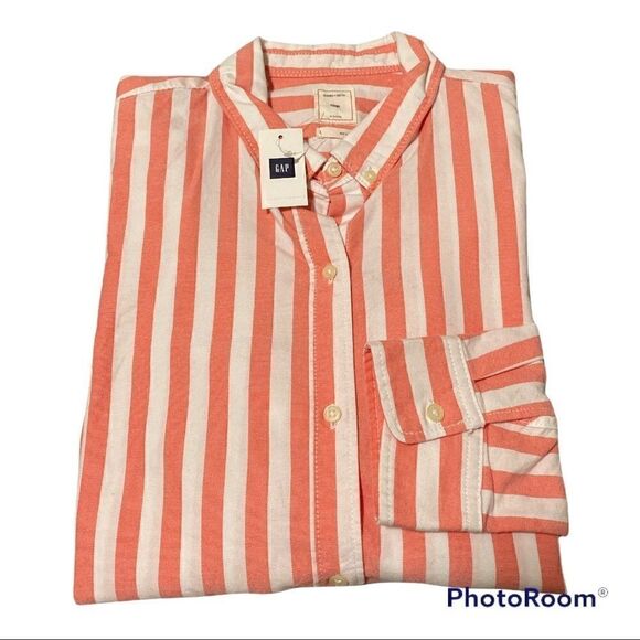 Gap Women’s Button Down Collar Pink Striped Shirt Size Large - Picture 3 of 12
